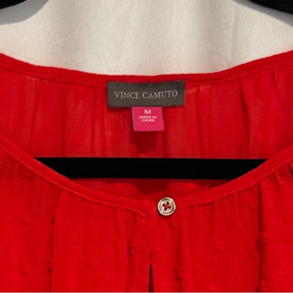 Lot 2 Vince Camuto Tops Red Dot Black Floral Sheer V-neck Blouse Dressy Career M - Picture 7 of 14